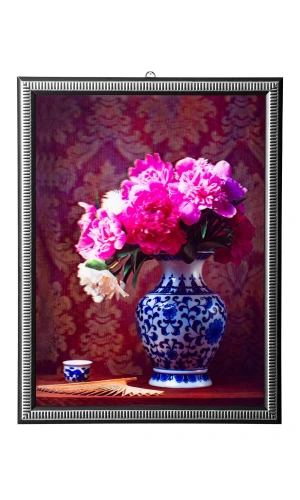 5d recine elmas boyama 180° hareketli cini vazodaki cicekler cerceveli tablo resim