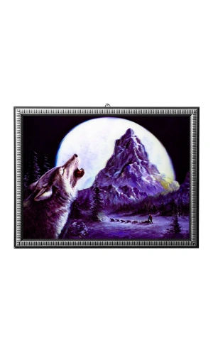 5d recine elmas boyama 180° hareketli dolunayda uluyan kurt cerceveli tablo resim