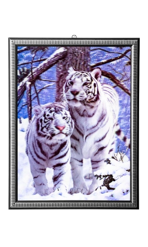 5d recine elmas boyama 180° hareketli ikili beyaz kar kaplanlari cerceveli tablo resim