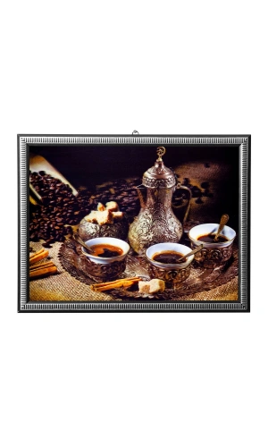 5d recine elmas boyama 180° hareketli tepsi icinde otantik turk kahvesi cerceveli tablo resim