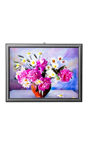 5d recine elmas boyama 180° hareketli toprak vazodaki cicekler cerceveli tablo resim