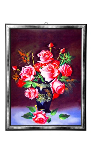 5d recine elmas boyama 180° hareketli vazodaki guller cerceveli tablo resim