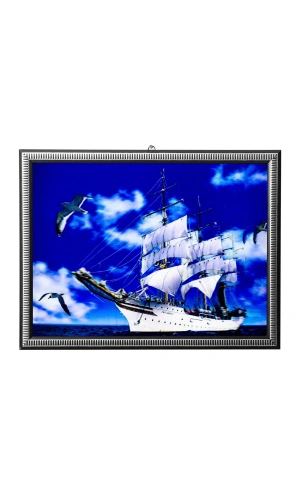 5d recine elmas boyama 180° hareketli yelkenli martili gemi cerceveli tablo resim