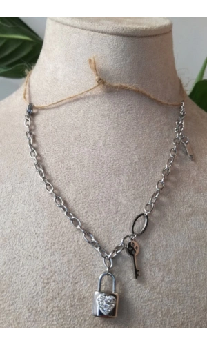 anahtar kilit tasarim ince silver zincirli gumus renkli zirkon tasli paslanmaz celik bileklik halhal