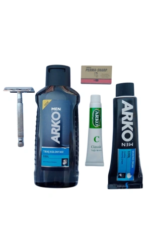 Arko Men Cool Tras Kolonyasi Arko Men Cool Tras Kremi Jel Tima 777 tras makinasi Perma Sharp Jilet Arko Nem Klasik cilt besleyici Yagli Krem 20 cc Tras Seti