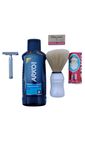 Arko Men Cool Tras Kolonyasi Orak Paslanmaz Krom Tras Makinasi Arko Berber Tras Sabunu Perma Sharp Yaprak Jilet Tras Fircasi Tras Seti