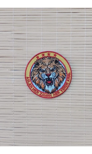 aslan her zaman her yerde kral yazili dort yildiz aslan logolu nakis islemeli arma patch pec