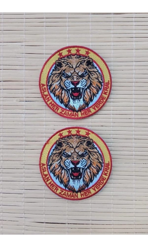 aslan her zaman her yerde kral yazili dort yildiz aslan logolu nakis islemeli arma pec patch