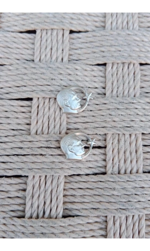 Ataturk kabartmali siluet Ayyildiz Gumus Dokum yuvarlak ceket yaka ignesi yaka rozet