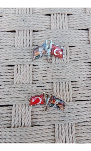 Ataturk resimli Dalgalanan bayrak ceket yaka ignesi yaka rozet