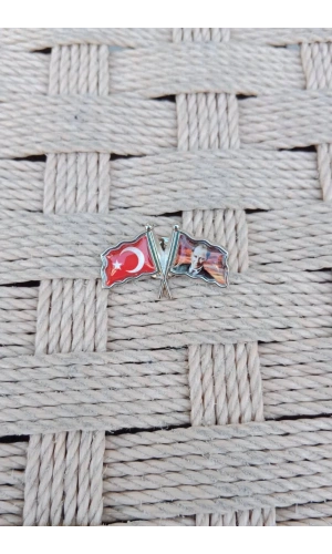 Ataturk resimli Dalgalanan bayrak ceket yaka ignesi yaka rozeti