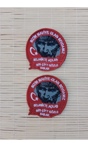ataturk resimli kirmizi zemin nakis islemeli bizim maviye olan sevdamiz arma pec patch