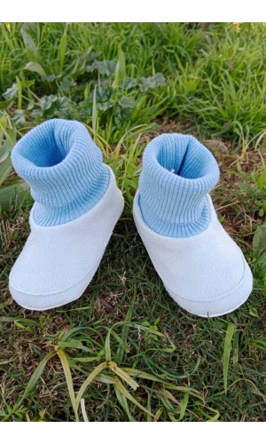 bebe mavisi renkli ici pamuklu astarli corapli model organik ortopedik cocuk bebek ilkadim patik panduf ayakkabi