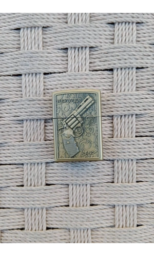 Bronz Renkli Revolver 38 lik Toplu Tabanca Kabartmali Benzinli Zippo Çakmak