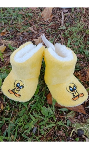 civciv sarisi renkli tweety sylvester nakisli ici pamuklu organik hafif taban ortopedik cocuk bebek ilkadim patik panduf