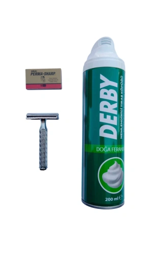 Derby Tras Kopugu Orak paslanmaz krom tras makinasi Perma Sharp Yaprak Jilet Tras Seti