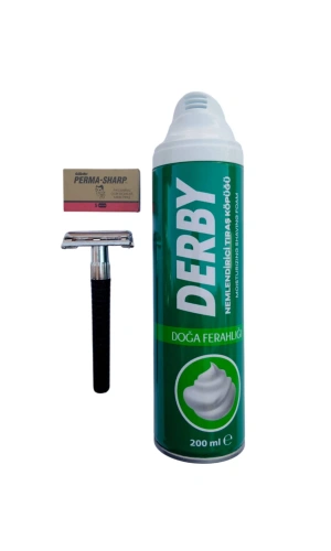 Derby Tras Kopugu Orak Plastik Sapli tras makinasi Perma Sharp Yaprak Jilet Tras Seti