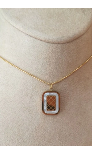 dikdortgen tasarim ince gold zincirli altin renkli zirkon ay tasli kaliteli paslanmaz celik kolye stainless stell