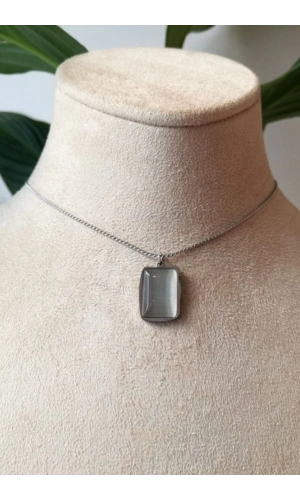 dikdortgen tasarim ince silver zincirli gumus renkli safir tasli kaliteli paslanmaz celik kolye stainless stell