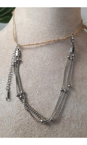 dorika tasarimli ince silver uc bagli gumus renkli paslanmaz celik bileklik halhal