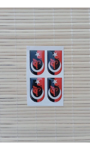 Eski Turkce Turk Yazili Kurtbasli Siyah Kirmizi Zemin Ayyildiz Silah Kabze Sarjor Alti Yapistirmali Sticker