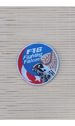 f 16 fighting falcon yazili sahin logolu nakis islemeli ayyildiz bayrakli arma patch pec