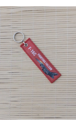 F-16C Fighting Falcon yazili Kirmizi beyaz nakis islemeli bez anahtarlik