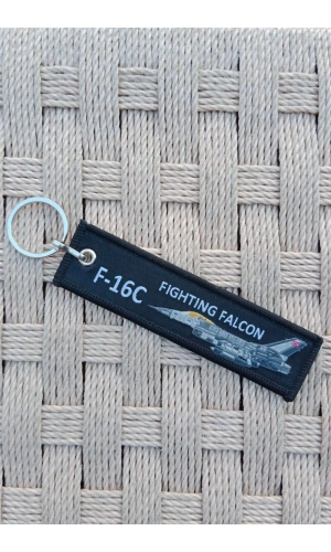 F-16C Fighting Falcon Yazili Siyah Beyaz Nakis islemeli Bez Anahtarlik