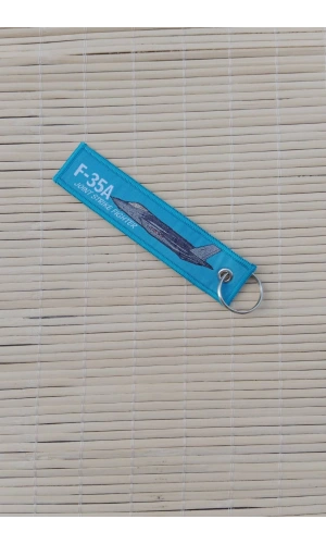 F-35 A Remove Before Flight Joint Strike Fighter Yazili Mavi Beyaz Nakis islemeli Bez Anahtarlik