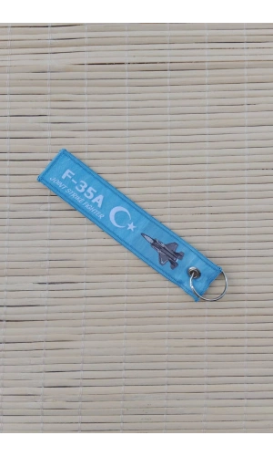 F-35 A Remove Before Flight Yazili Mavi Beyaz Nakis islemeli Bez Anahtarlik