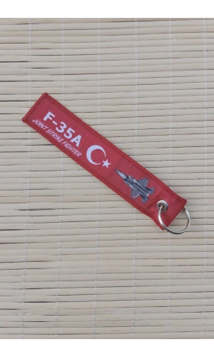 F-35A Remove Before Flight Joint Strike Fighter Yazili Kirmizi Beyaz Nakis islemeli Bez Anahtarlik