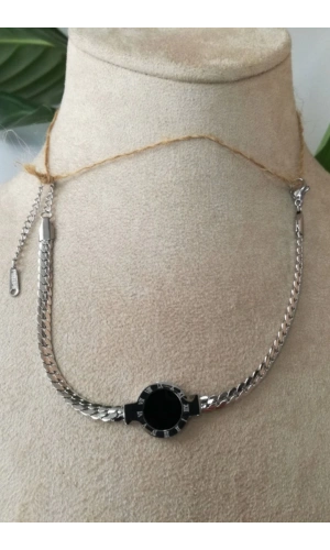 faset kesim orme tasarim kalin silver zincirli gumus renkli akik tasli paslanmaz celik bileklik halhal