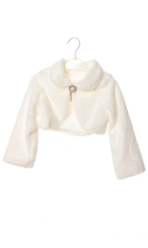 fildisi renkli uzun kollu pamuklu kiz cocuk bolero yelek