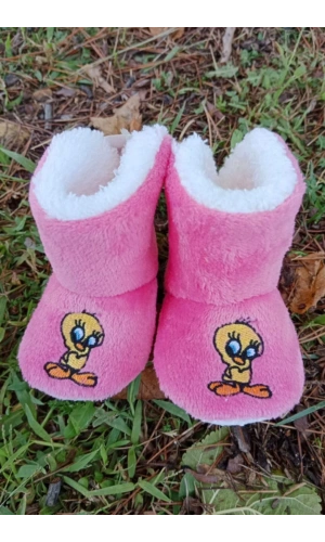 fusya renkli tweety sylvester nakisli ici pamuklu organik hafif taban ortopedik cocuk bebek ilkadim patik panduf