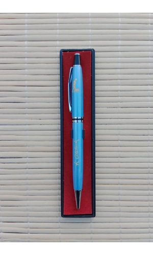 Gazi Mustafa Kemal imzali mavi renkli Lazer Baskili kapakli plastik govdeli mavi roller uclu tukenmez kalem