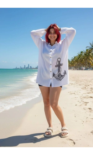 geleneksel tahta baski keten dokuma beyaz renkli capa desenli baski uzun kollu plaj elbisesi gomlek