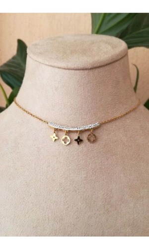 gerdanlik tasarim ince gold zincirli altin renkli zirkon tasli kaliteli paslanmaz celik kolye stainless stell