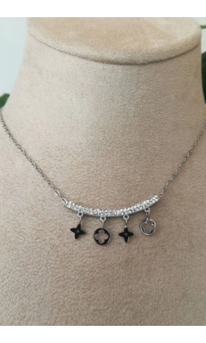 gerdanlik tasarim ince silver zincirli gumus renkli zirkon tasli kaliteli paslanmaz celik kolye stainless stell