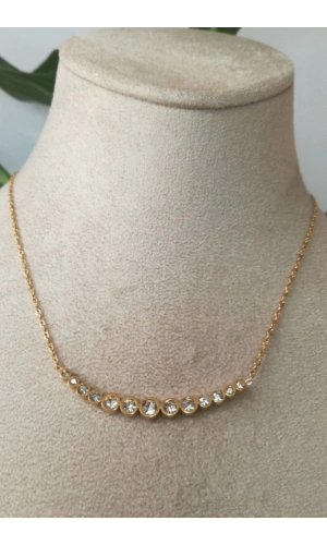 gerdanlik tasarimli ince gold zincirli altin renkli zirkon tasli kaliteli paslanmaz celik kolye stainless stell