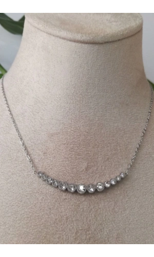 gerdanlik tasarimli ince silver zincirli gumus renkli zirkon tasli kaliteli paslanmaz celik kolye stainless stell