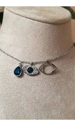 goz tasarim nazar boncuklu safir tasli ince silver zincirli gumus renkli kaliteli paslanmaz celik kolye stainless stell