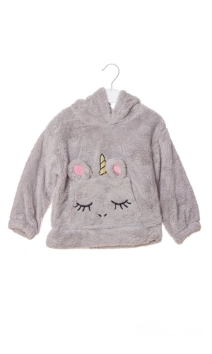 gri renkli unicorn nakisli cepli kaliteli organik uzun kollu kapusonlu sweatshirt kiyafet