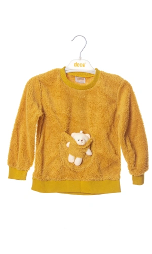 hardal renkli minnak ayicikli cep detayli kaliteli uzun kollu alt ust takim