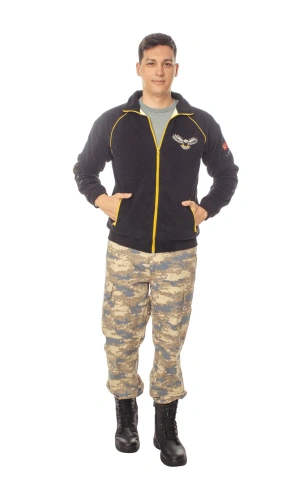 Hava Kuvvetleri F-16 Fighting Falcon Uzun Kollu Siyah Renkli Ozel Tasarim Tam Fermuarli Bato Yaka Soguk Gecirmez Polar Kamuflaj Pantolon Alt Ust Takim