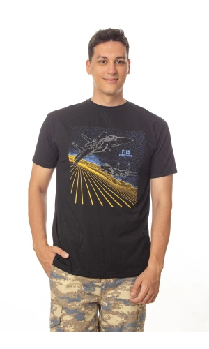 hava kuvvetleri siyah renkli kisa kollu yuvarlak yaka pamuklu f 15 strike eagle tisort