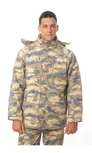 Hava Kuvvetleri Yeni Kamuflaj Renkli Uzun Kollu Sapkali Fermuarli Airsoft Parka Mont Kaban