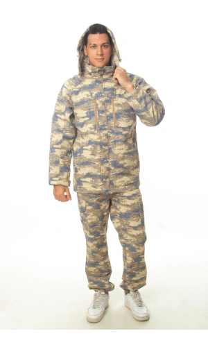 hava kuvvetleri yeni kamuflaj renkli uzun kollu sapkali fermuarli kislik parka mont kargo cepli taktik pantolon long sleeve camouflage