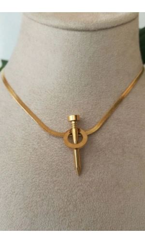 italyan zincirli civi tasarim gold zincirli altin renkli kaliteli paslanmaz celik kolye stainless stell