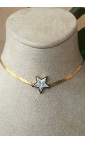 italyan zincirli yildiz tasarim ince gold altin renkli zirkon tasli kaliteli paslanmaz celik kolye stainless stell