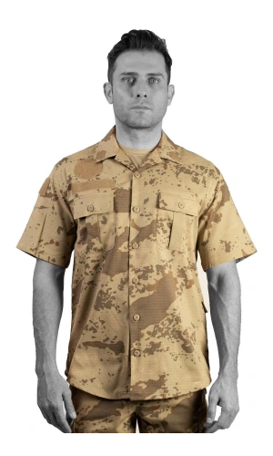 Jandarma Kamuflaj Renkli Kisa Kollu Cepli Yazlik Gomlek